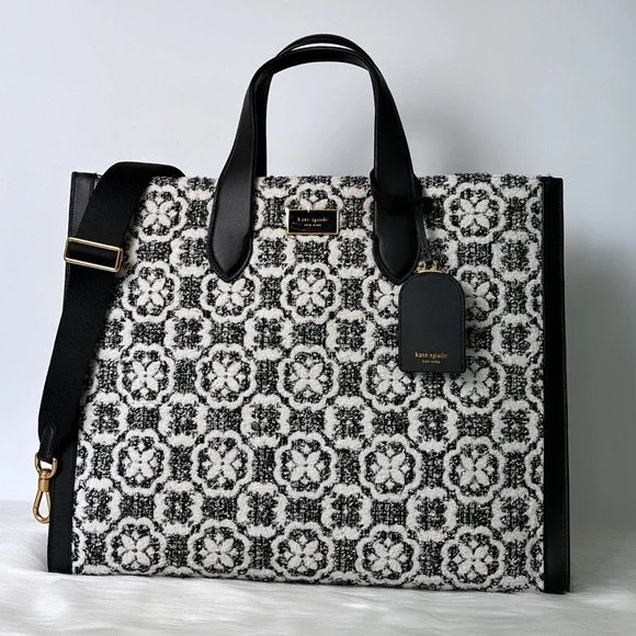 NWT Kate Spade Manhattan Spade Flower Monogram Tweed Large Tote Purse - Picture 6 of 12
